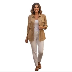 Lord & Taylor Vintage Mustard Linen Safari Lagonlook Button Front Shirt Size 2p